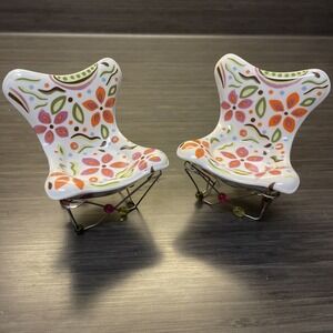 PartyLite‎ Colorful Tealight Votive Candle Holder Porcelain Chair 3x3x3 Set (2)